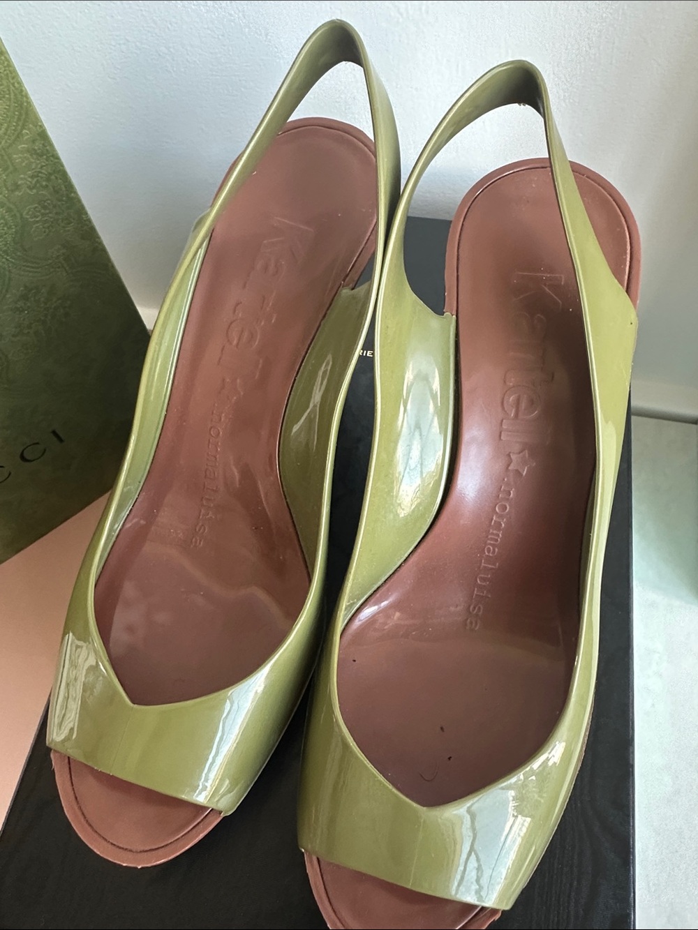 Kartell Lady by NormaLuisa Green Slingback Peep-Toe Wedge Made in Italy